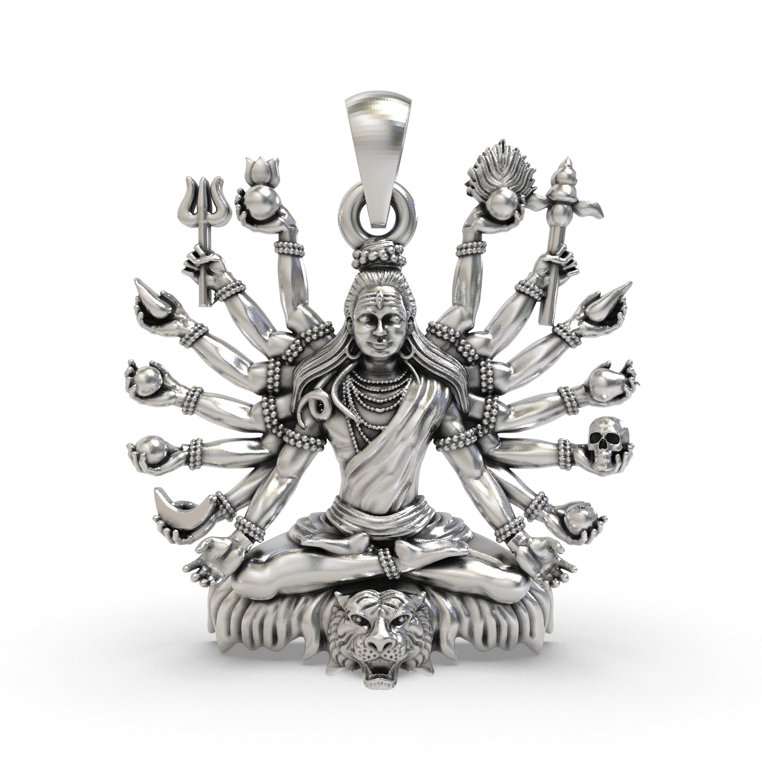 Front view of the handcrafted 925 Sterling Silver Shiva Mudra pendant, showing the detailed spiritual hand gesture.