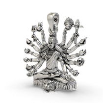 A close-up of the Silver Shiva Mudra pendant highlighting the intricate details and the antique oxidized finish.