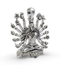 Angled side profile of the Silver Shiva Mudra pendant, showcasing its 3D design and oxidized sterling silver texture.