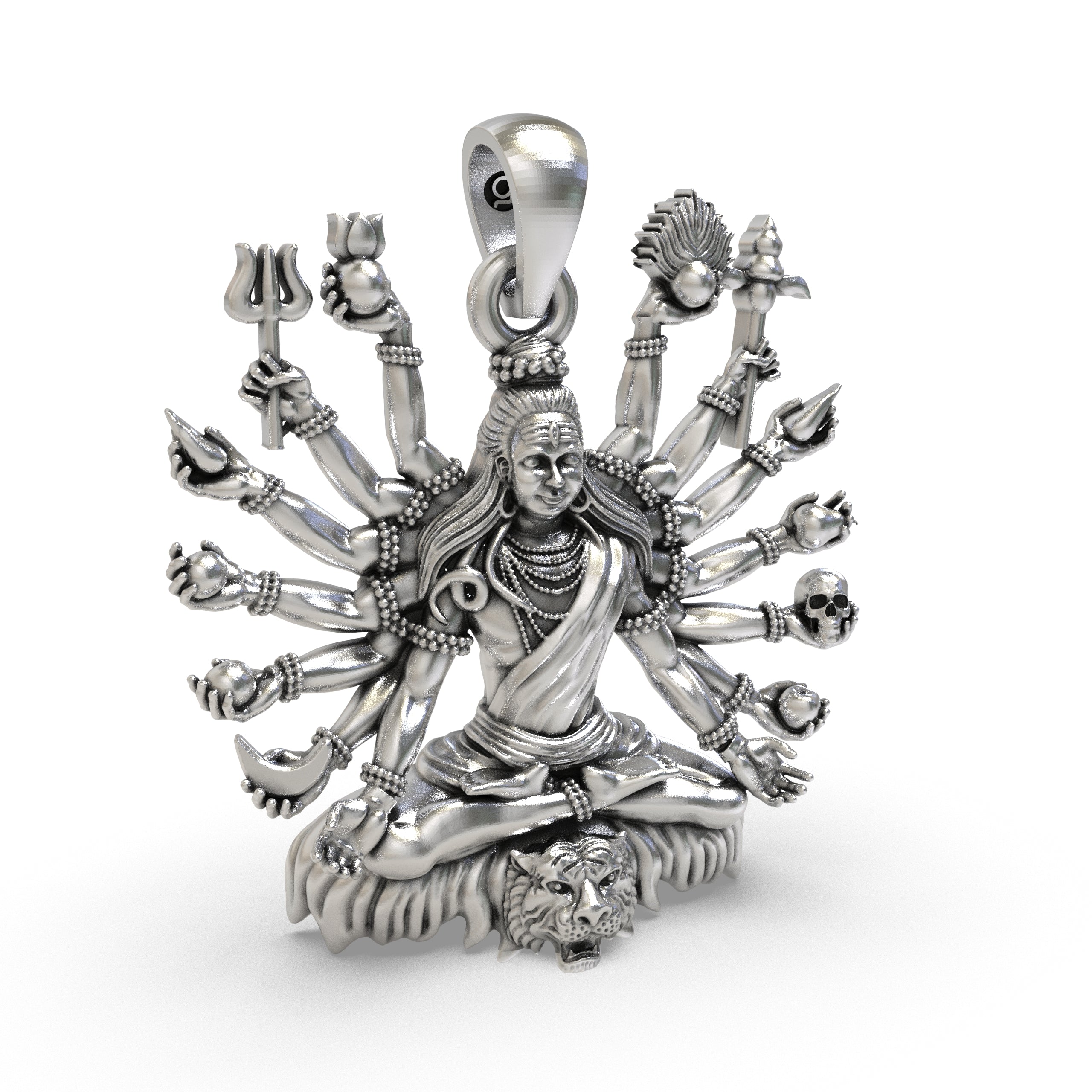 Rear view of the lightweight Silver Shiva Mudra pendant, displaying its hollow back design for comfortable daily wear.