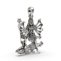 A detailed close-up shot of the 925 Silver Kali Maa Pendant, highlighting the facial features and divine symbolism.