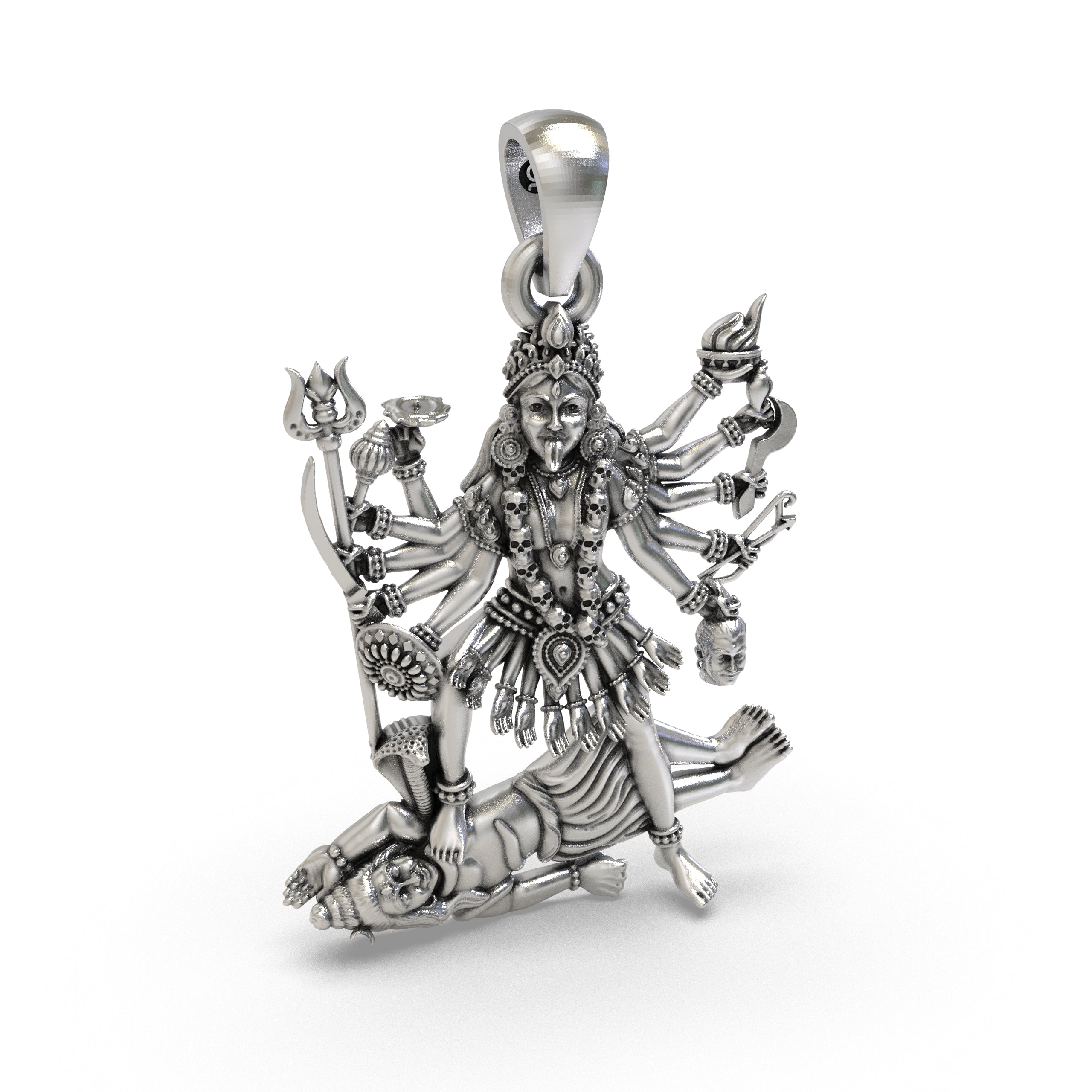The back view of the 925 Silver Kali Maa Pendant, displaying the hollow design for lightweight and comfortable daily wear.