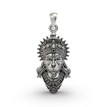 Front view of the intricately detailed 925 silver Hanumanji pendant with a classic oxidized finish on a white background.