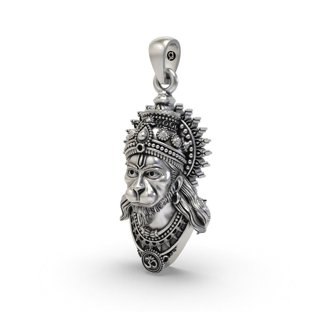 Angled side profile of the Alankar 925 silver Hanumanji pendant, showcasing the depth and craftsmanship of the design.