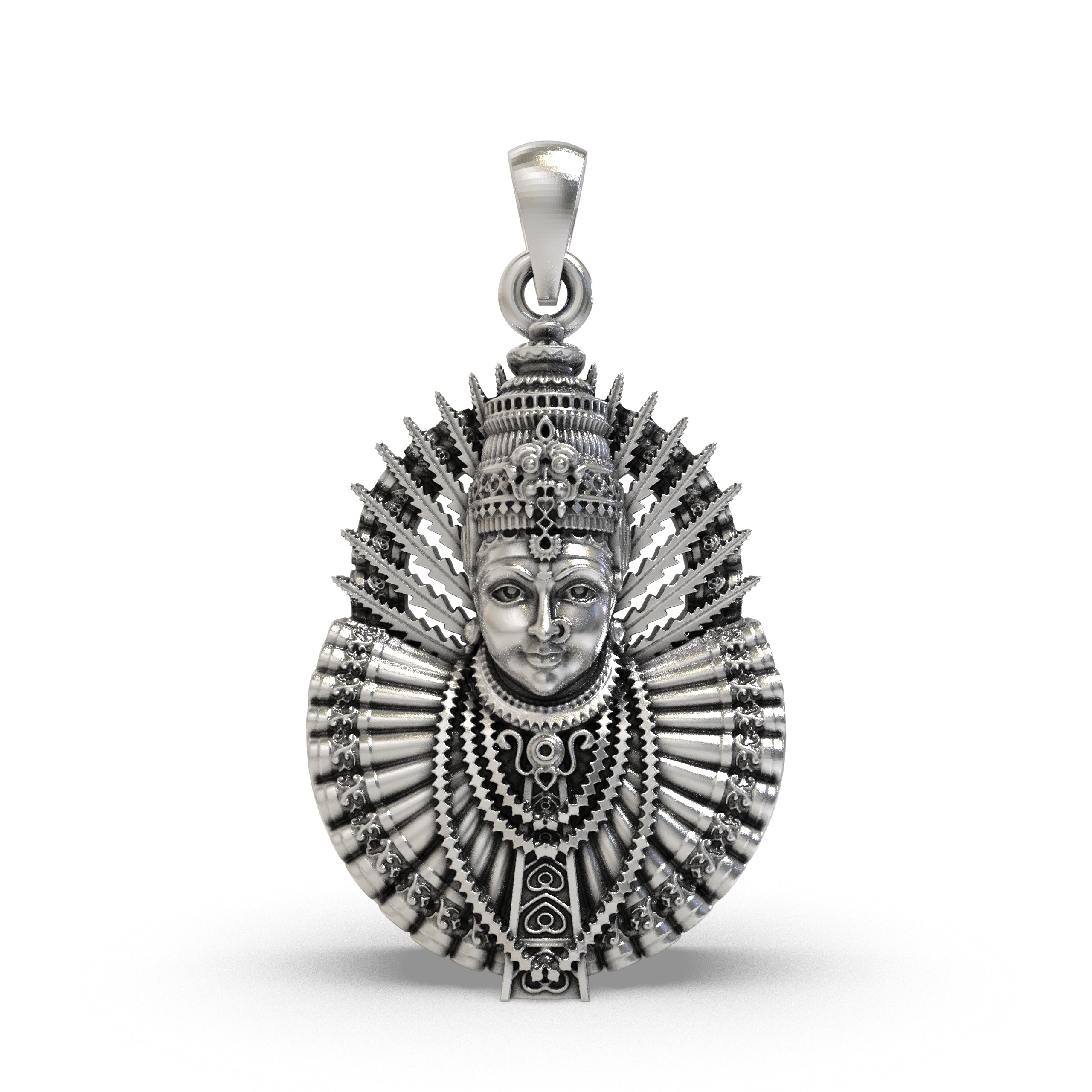Front view of the 925 silver Renuka Devi pendant, showcasing its full design and oxidized finish for a traditional look.