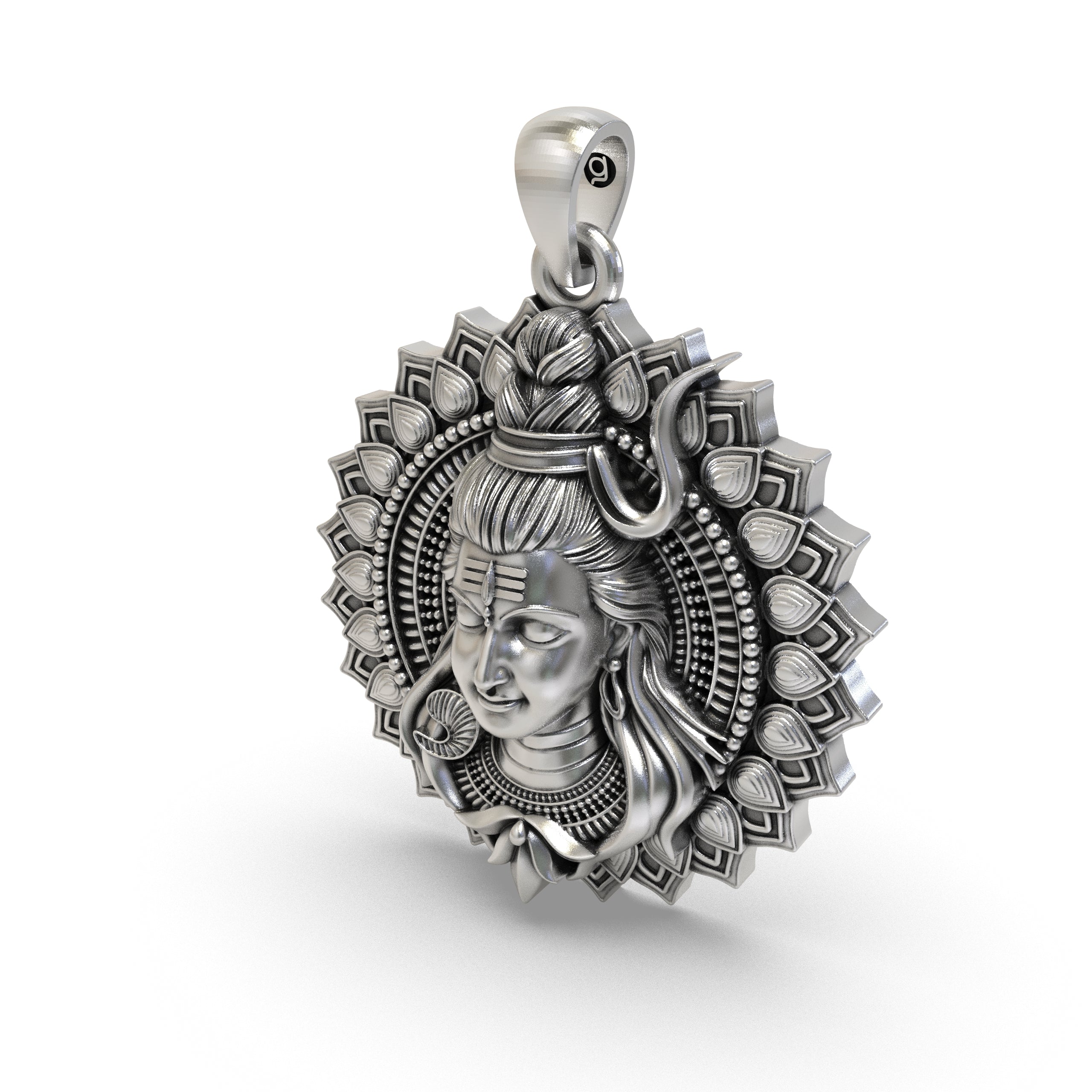 The hollow back design of the lightweight 925 silver Shiva face pendant, designed for comfortable daily wear.
