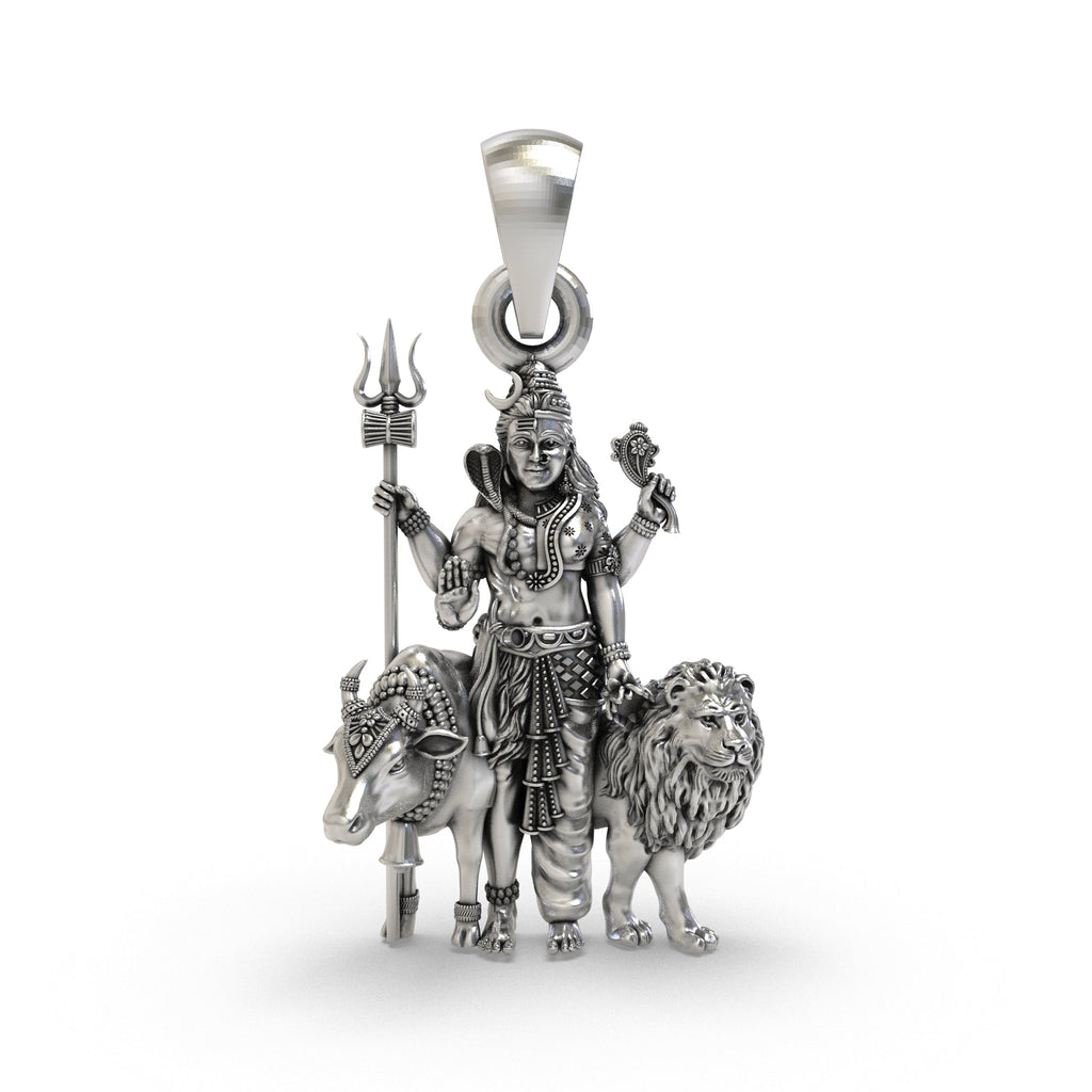 Front view of the 925 silver Shiv Shakti Ardha Nareeswara pendant showing the divine union form.