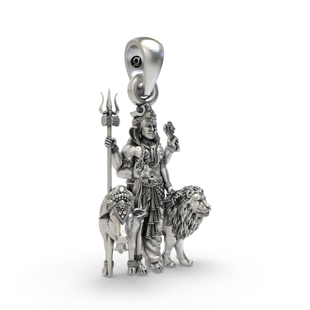 Side profile of the Shiv Shakti Ardha Nareeswara pendant in 925 silver, showcasing its craftsmanship.