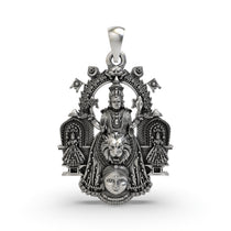 Front view of the 925 silver Kollur Shri Mookambika Devi pendant showcasing the detailed oxidized design.