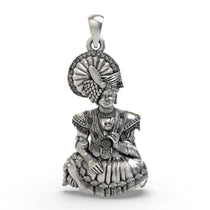 Front view of the intricately detailed 925 Silver Swaminarayan Bhagwan Pendant with an oxidized finish.