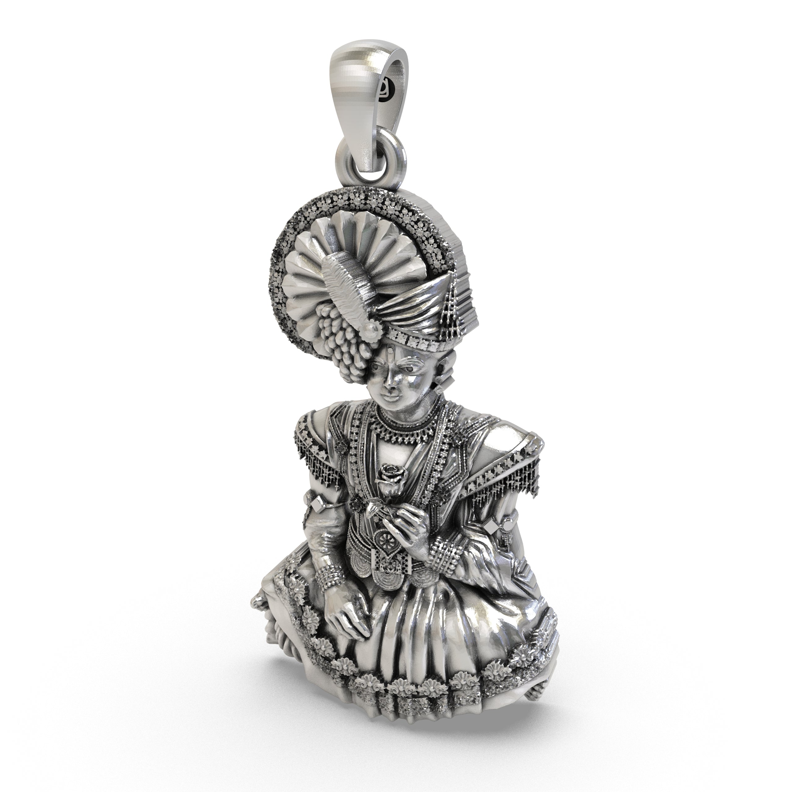 The 925 Silver Swaminarayan Bhagwan Pendant shown with its lightweight hollow back design for comfort.