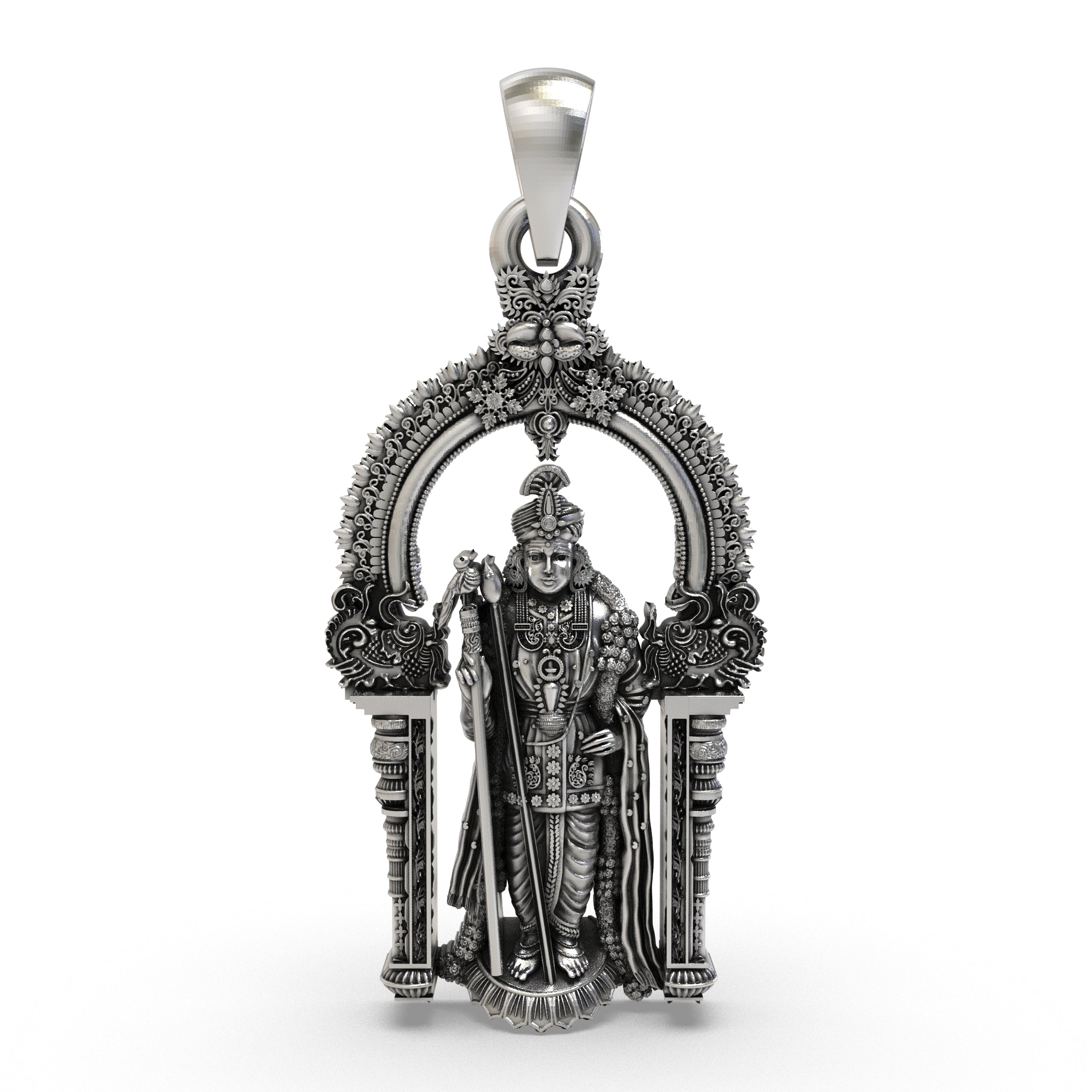 Front view of the 925 silver Arulmigu Dhandayuthapani Swamy pendant showing the deity's intricate details. Main image
