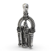 Angled shot of the oxidized 925 silver Lord Murugan pendant, highlighting its divine craftsmanship and antique finish.