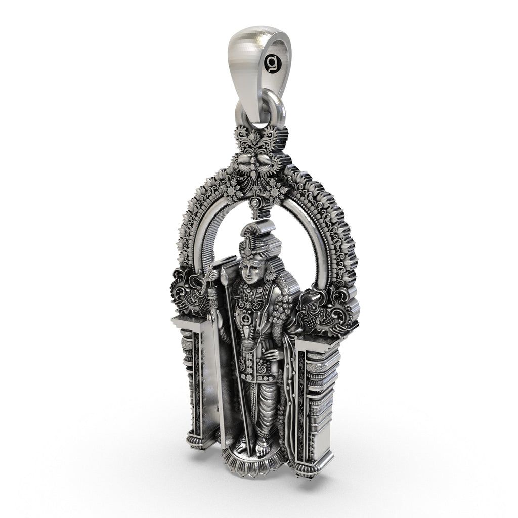 Side profile of the lightweight, hollow-back 925 silver Murugan Dhandayuthapani Swamy pendant for daily comfort.