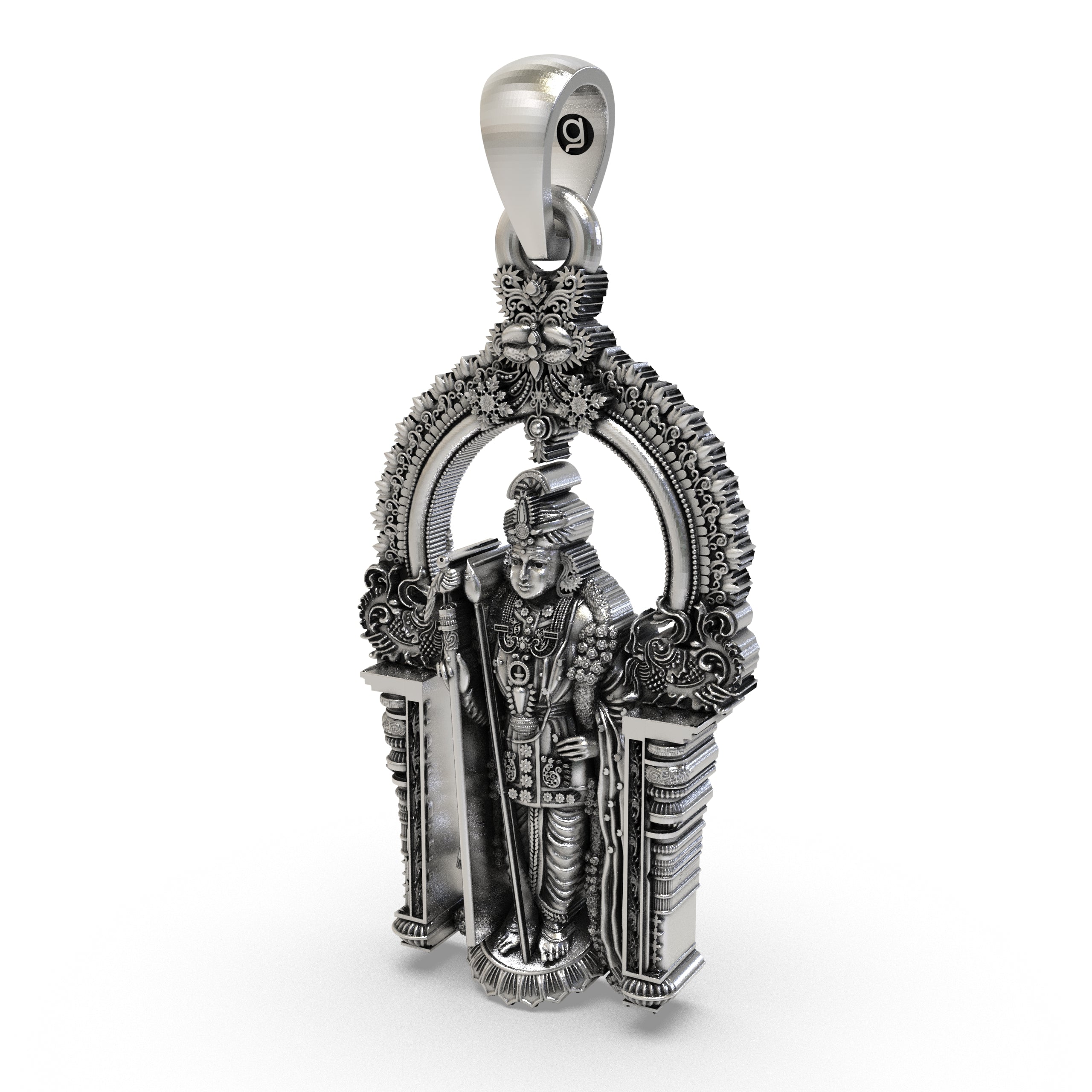 Side profile of the lightweight, hollow-back 925 silver Murugan Dhandayuthapani Swamy pendant for daily comfort.