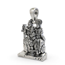 Angled profile shot of the oxidized 925 silver Shiva Family Pendant, highlighting its detailed craftsmanship.