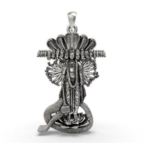 Front view of the detailed 925 Silver Lord Vishnu Pendant, showcasing its intricate design and antique oxidized finish.
