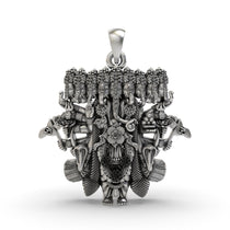 Front view of the 925 silver Ganesh nine heads pendant, showcasing its intricate details and oxidized finish.