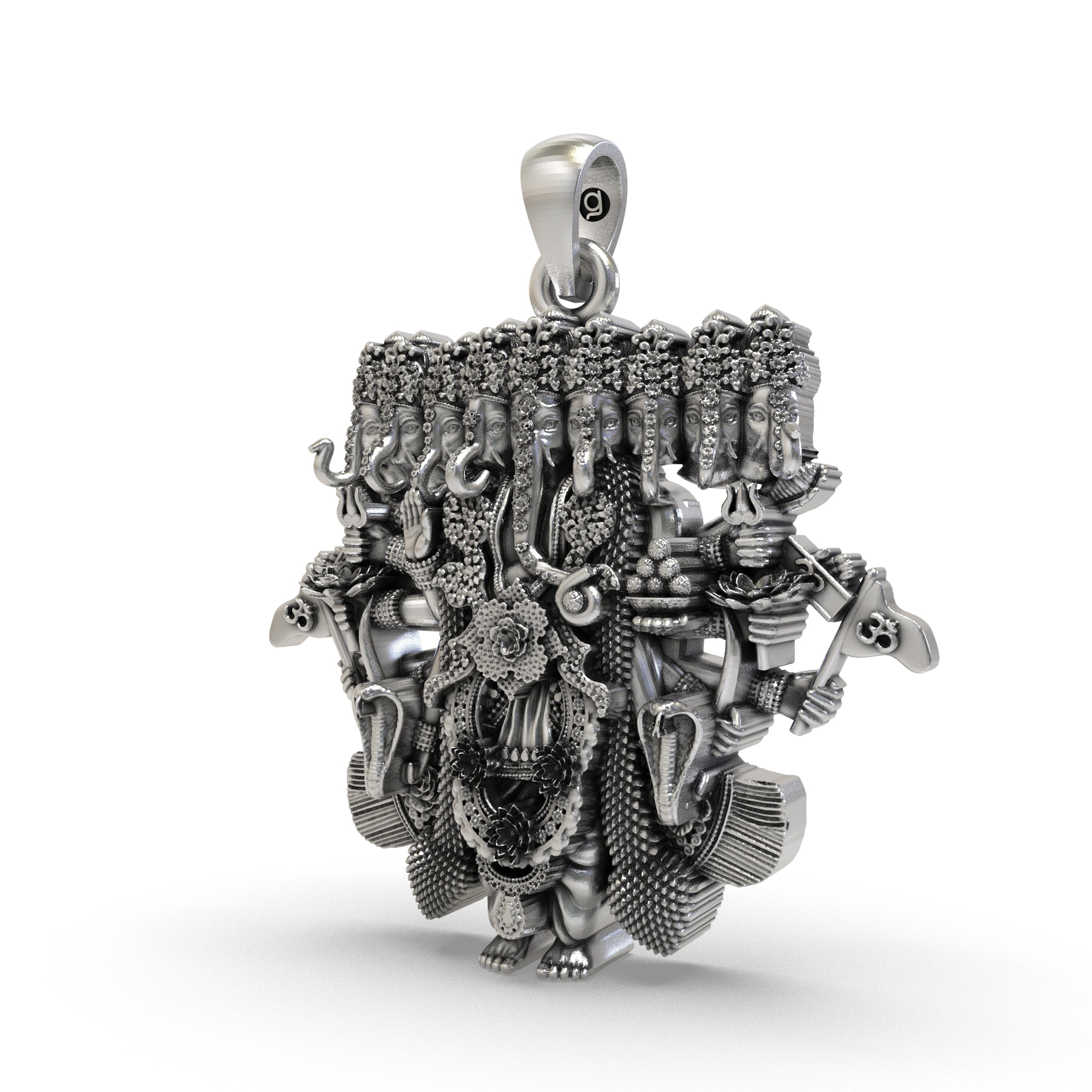 925 Silver Ganesh Nine Heads Pendant Secondary image