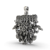 Angled profile of the sacred nine-headed Ganesh pendant in 925 sterling silver, highlighting its divine form.