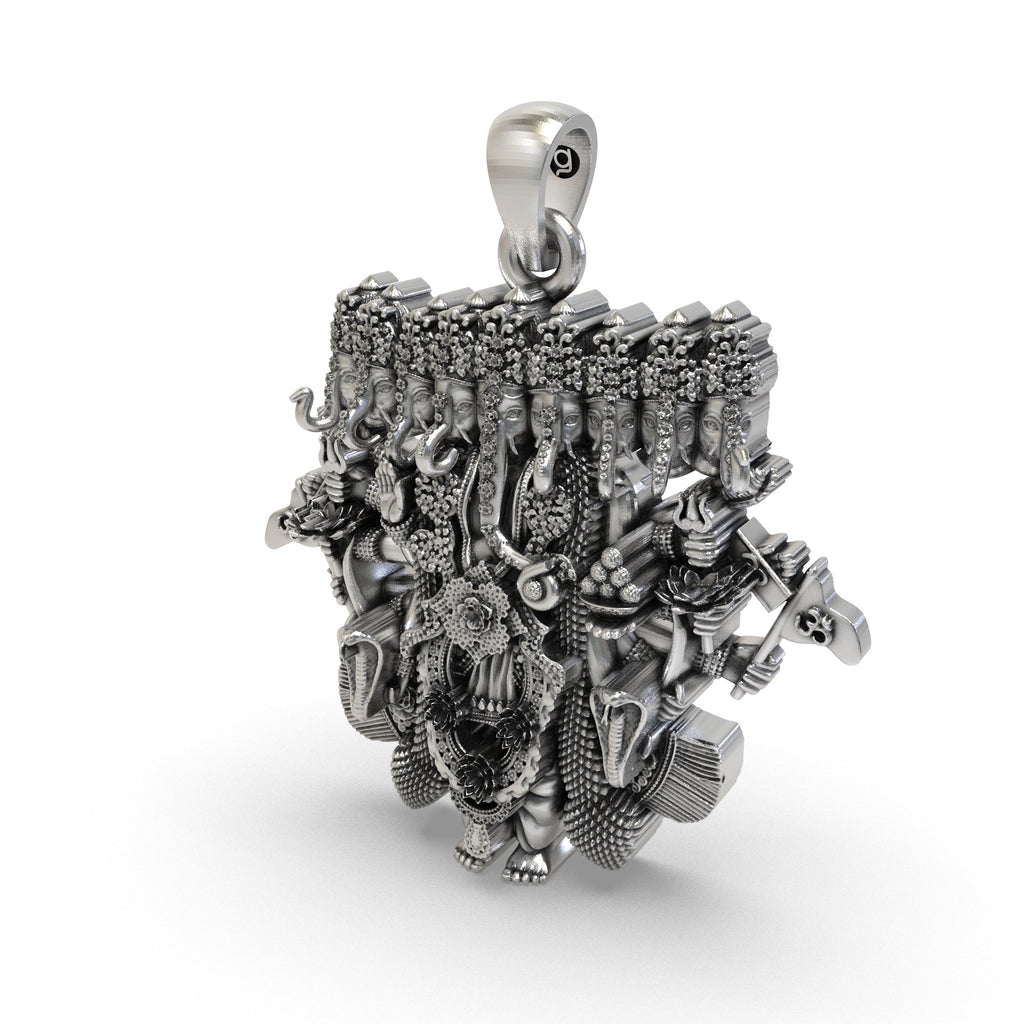 Backside view of the 925 silver nine-headed Ganesh pendant, illustrating the lightweight hollow design for comfort.