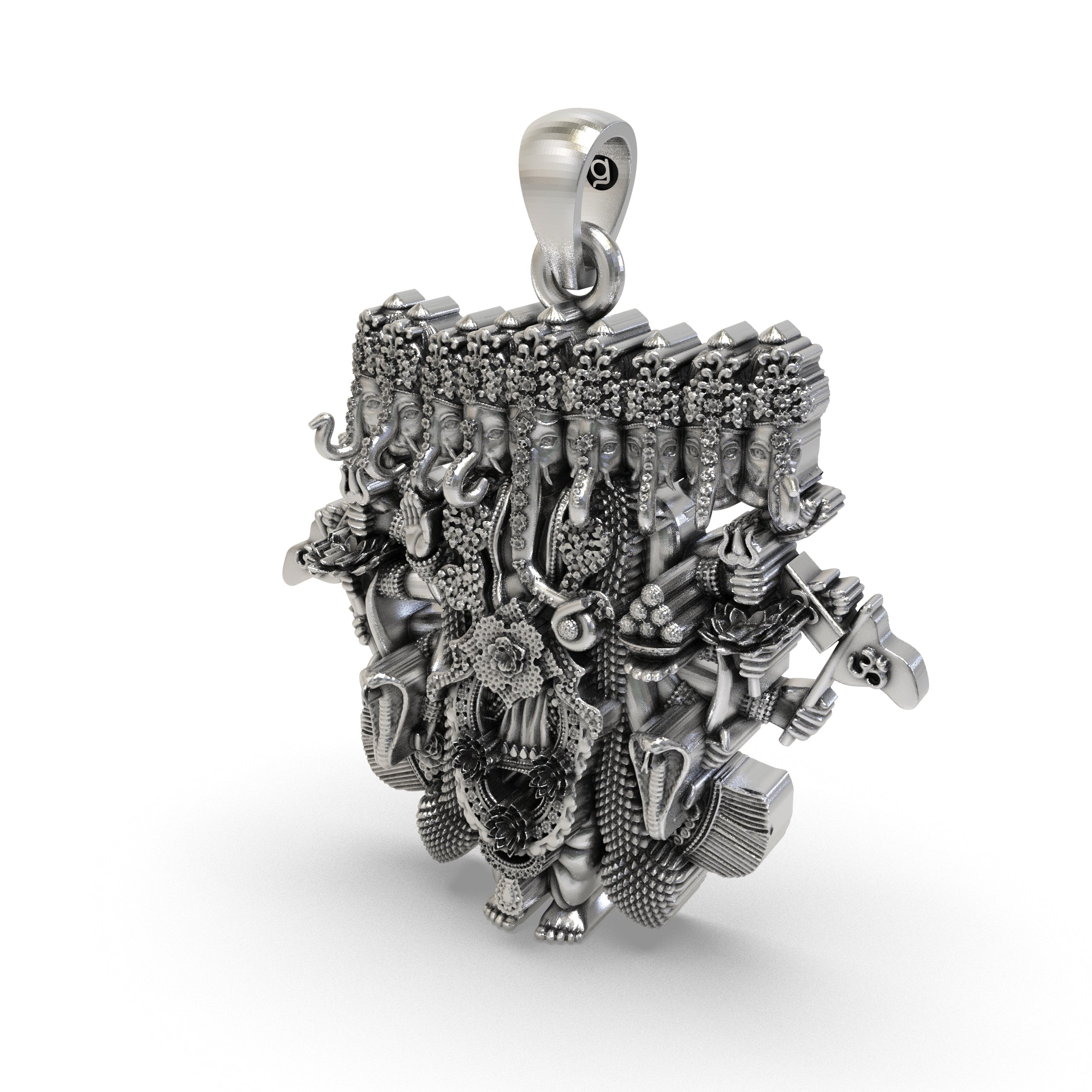 Backside view of the 925 silver nine-headed Ganesh pendant, illustrating the lightweight hollow design for comfort.