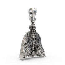 Close-up detail of the Goddess Tulja Bhavani's face on the 925 silver pendant for spiritual seekers.