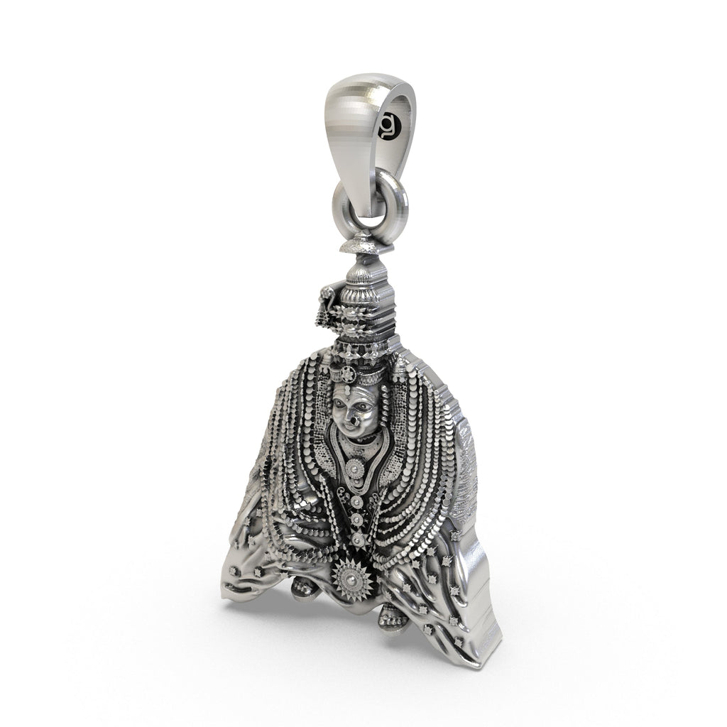 Backside view of the hollow Tulja Bhavani silver pendant, designed for comfortable all-day wear.