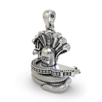 Spiritual 925 silver Shiva Lingam with snake pendant showing its size and lightweight hollow back design for comfort.