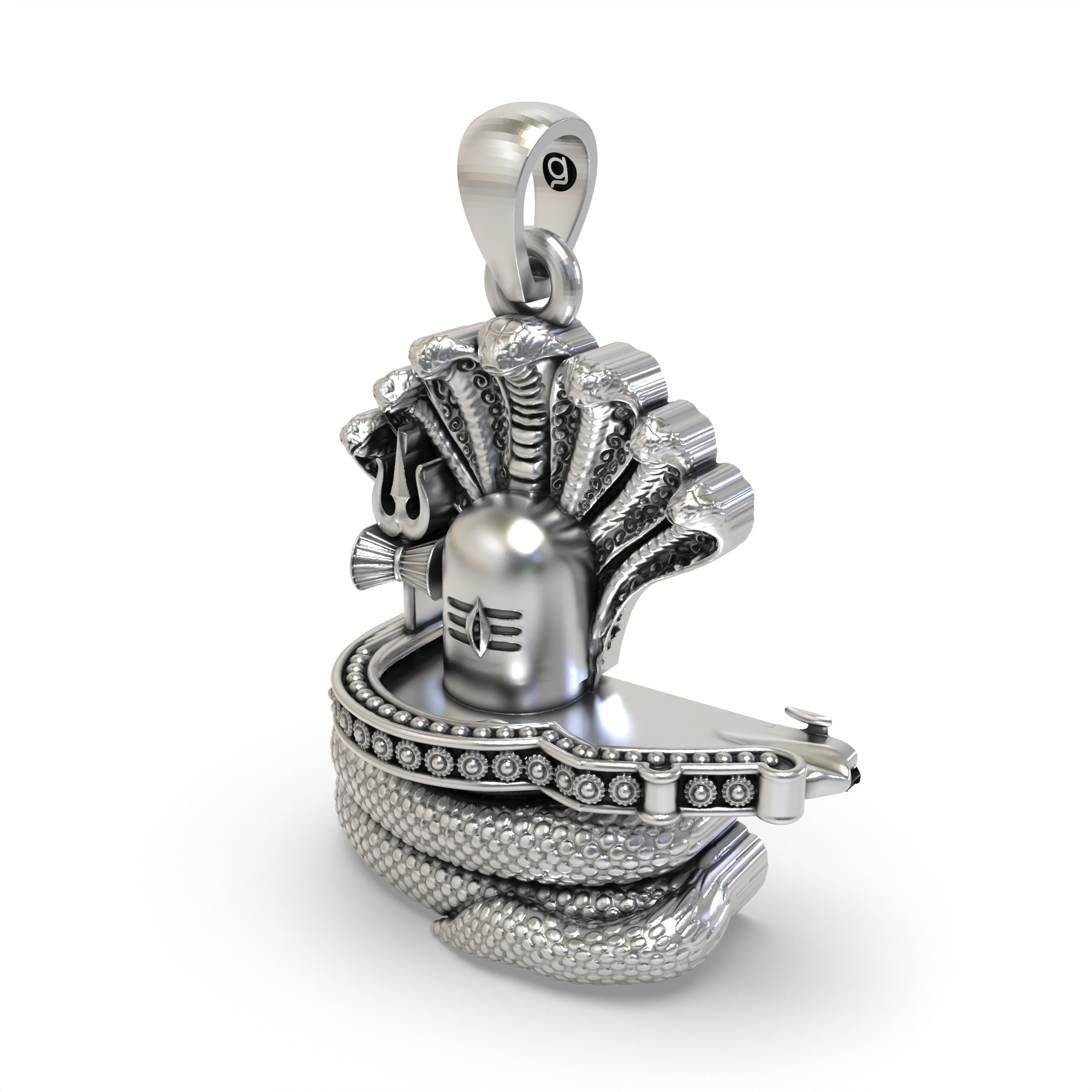 Spiritual 925 silver Shiva Lingam with snake pendant showing its size and lightweight hollow back design for comfort.