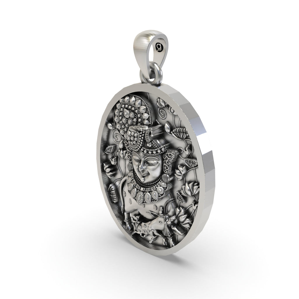 Backside view of the Nathdwara Krishna Shreenathji pendant showing the hollow design in 925 silver.