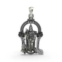 Front view of the 925 silver Murugan pendant showing Lord Kartikeya holding his divine Vel weapon.