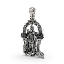 Angled side view of the Lord Kartikeya 925 silver pendant highlighting its detailed antique oxidized finish.