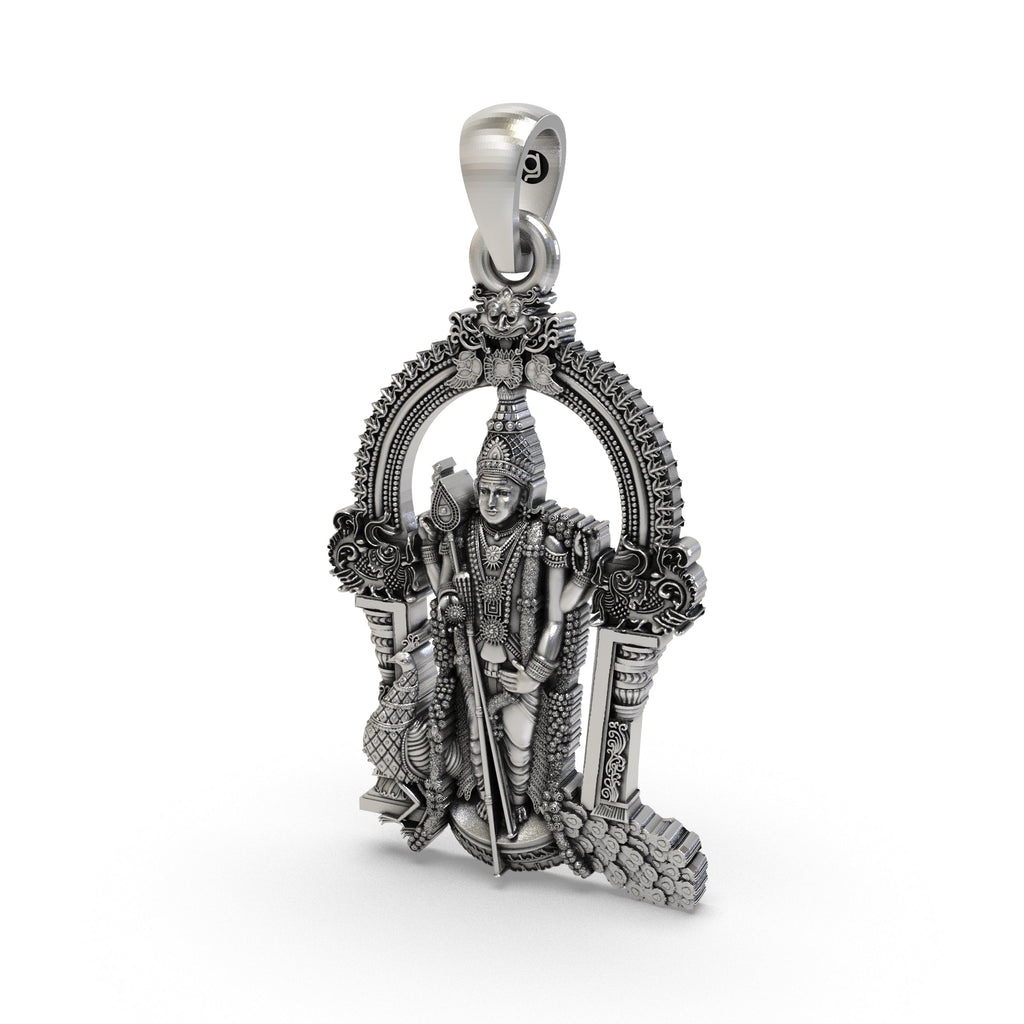Backside of the hollow 925 silver Murugan pendant, showcasing the lightweight design for comfortable daily wear.