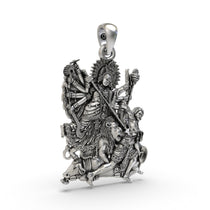 Angled side view of the 925 silver Durga Maa goddess pendant, showing its elegant profile and sturdy build.