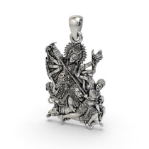 The 925 silver Durga Maa pendant for protection, shown on a plain background to display its size and radiant shine.