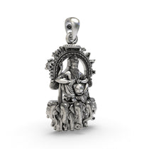 Close-up detail of the Vishvakarman pendant in 925 silver, showcasing the god's tools and serene expression.