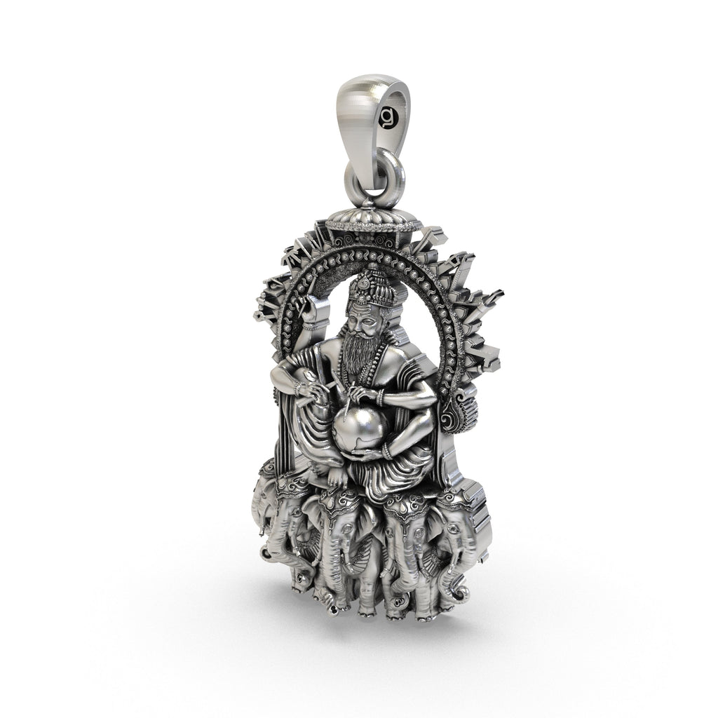 Side profile of the 925 silver Vishvakarman pendant, showing its thickness and the sturdy bail for a chain.