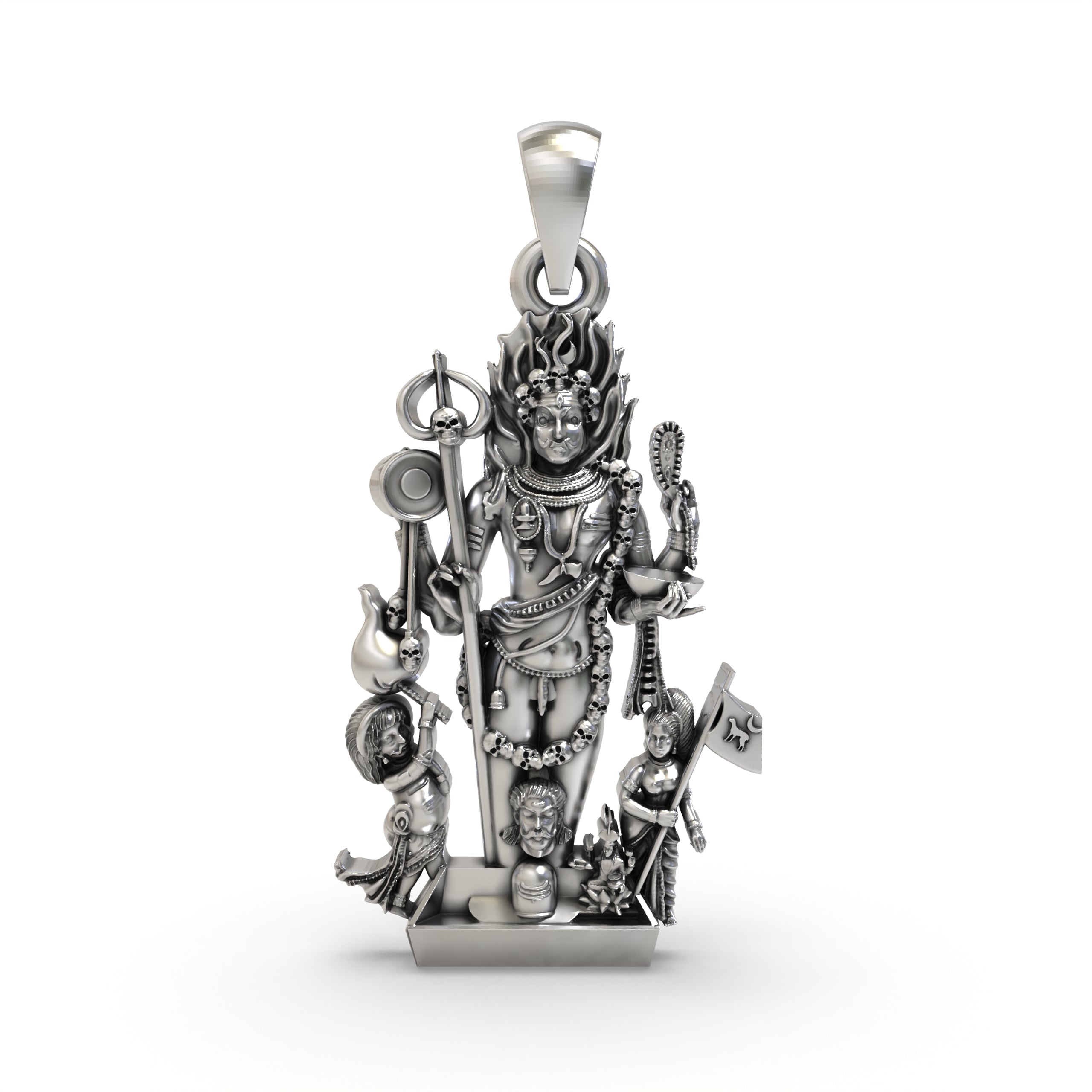 Front view of the oxidized 925 Silver Kaal Bhairav Pendant, showcasing the deity's fierce expression.