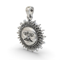 The 925 Silver Surya Dev pendant for success, displaying its 30mm size and rich, antique oxidized texture.