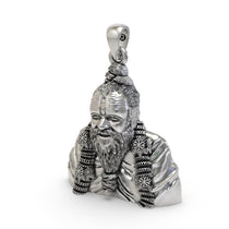 The Premanand Ji Maharaj pendant crafted in 925 silver, shown with a chain to illustrate its size and how it is worn.