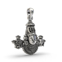 Side profile of the divine Tirupati Balaji 925 silver pendant, showing its thickness and attached hook for chains.