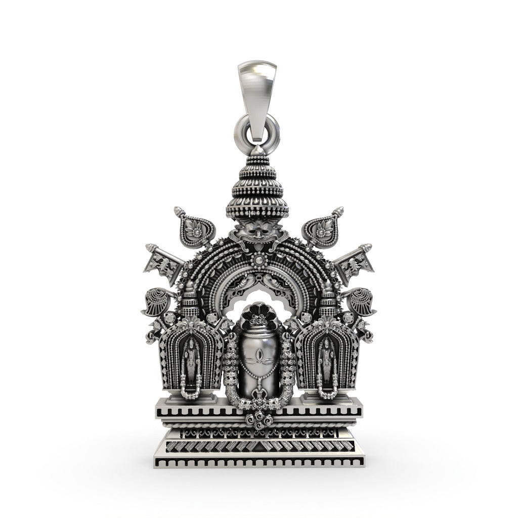 Front view of an oxidized 925 silver Shivling pendant, a sacred Lord Shiva amulet for spiritual protection and daily wear.