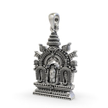 Angled side profile of the 925 sterling silver Shivling pendant, showing its dimensional form and intricate oxidized finish.