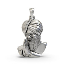 Front view of the 925 silver Baba Gurinder Singh Ji pendant with intricate details and an oxidized finish.