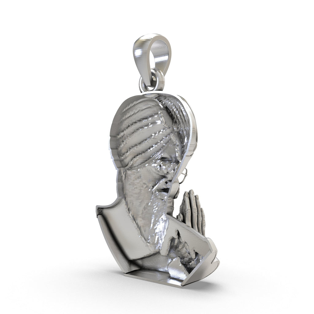 Side profile of the lightweight 925 silver Baba Gurinder Singh Ji pendant, showing its hollow back design.
