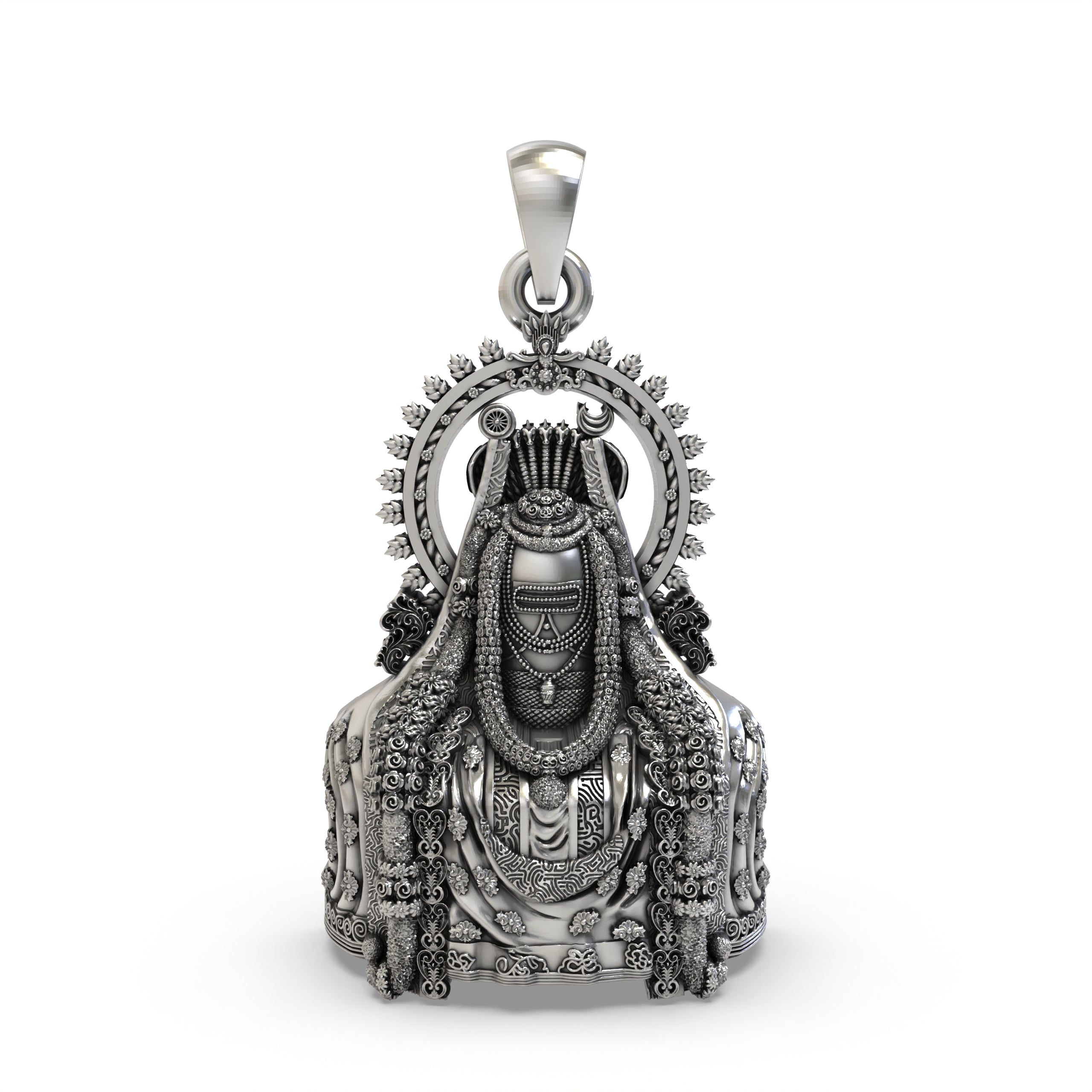 Front view of the 925 silver Arunachala Shiva Lingam pendant, showcasing its detailed and sacred design for devotees. Main image
