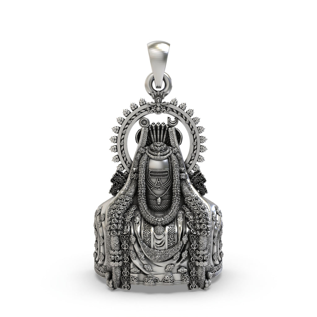 Front view of the 925 silver Arunachala Shiva Lingam pendant, showcasing its detailed and sacred design for devotees.