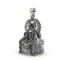 A close-up of the oxidized finish on the sterling silver Arunachala Shiva Lingam pendant, highlighting its antique look.