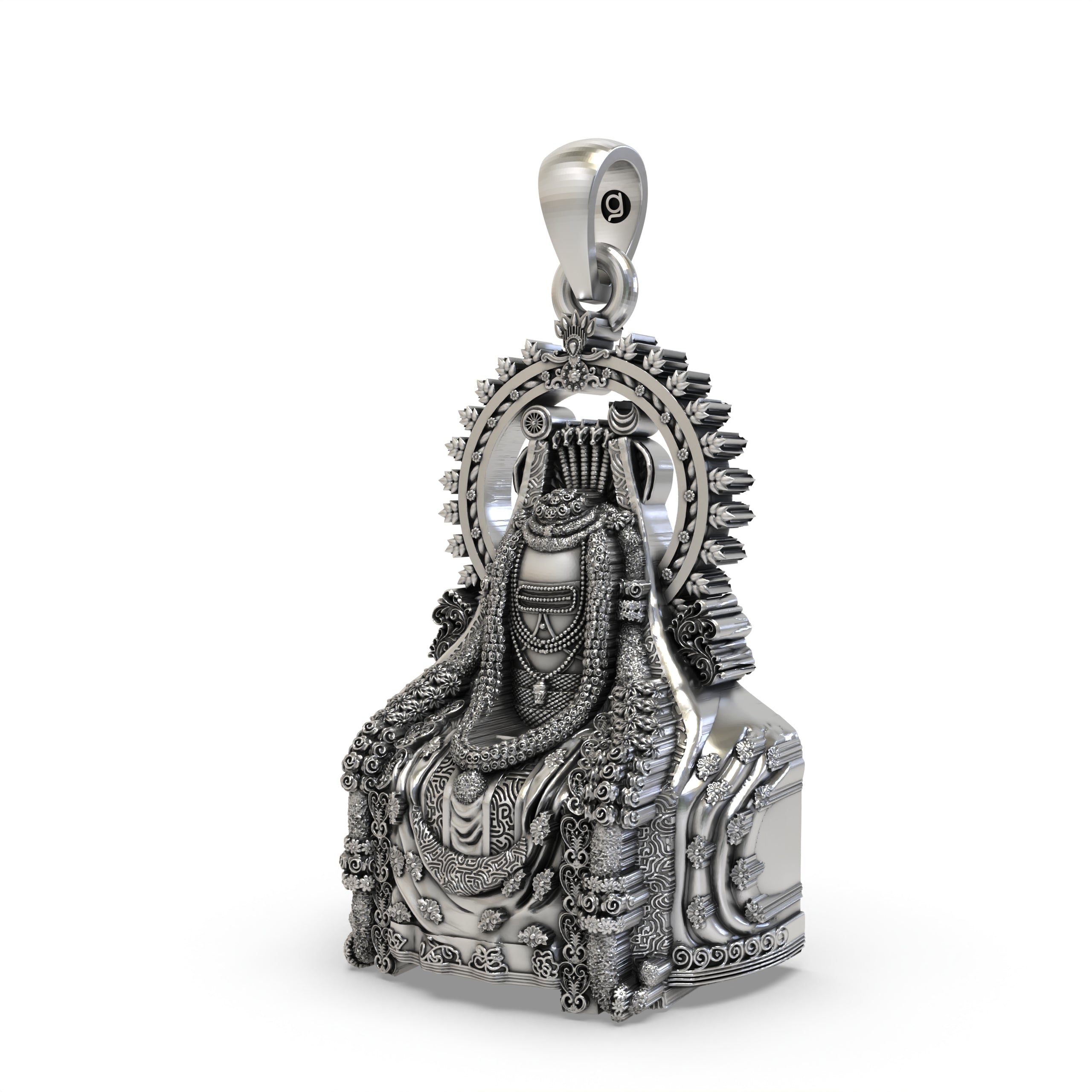 A close-up of the oxidized finish on the sterling silver Arunachala Shiva Lingam pendant, highlighting its antique look.